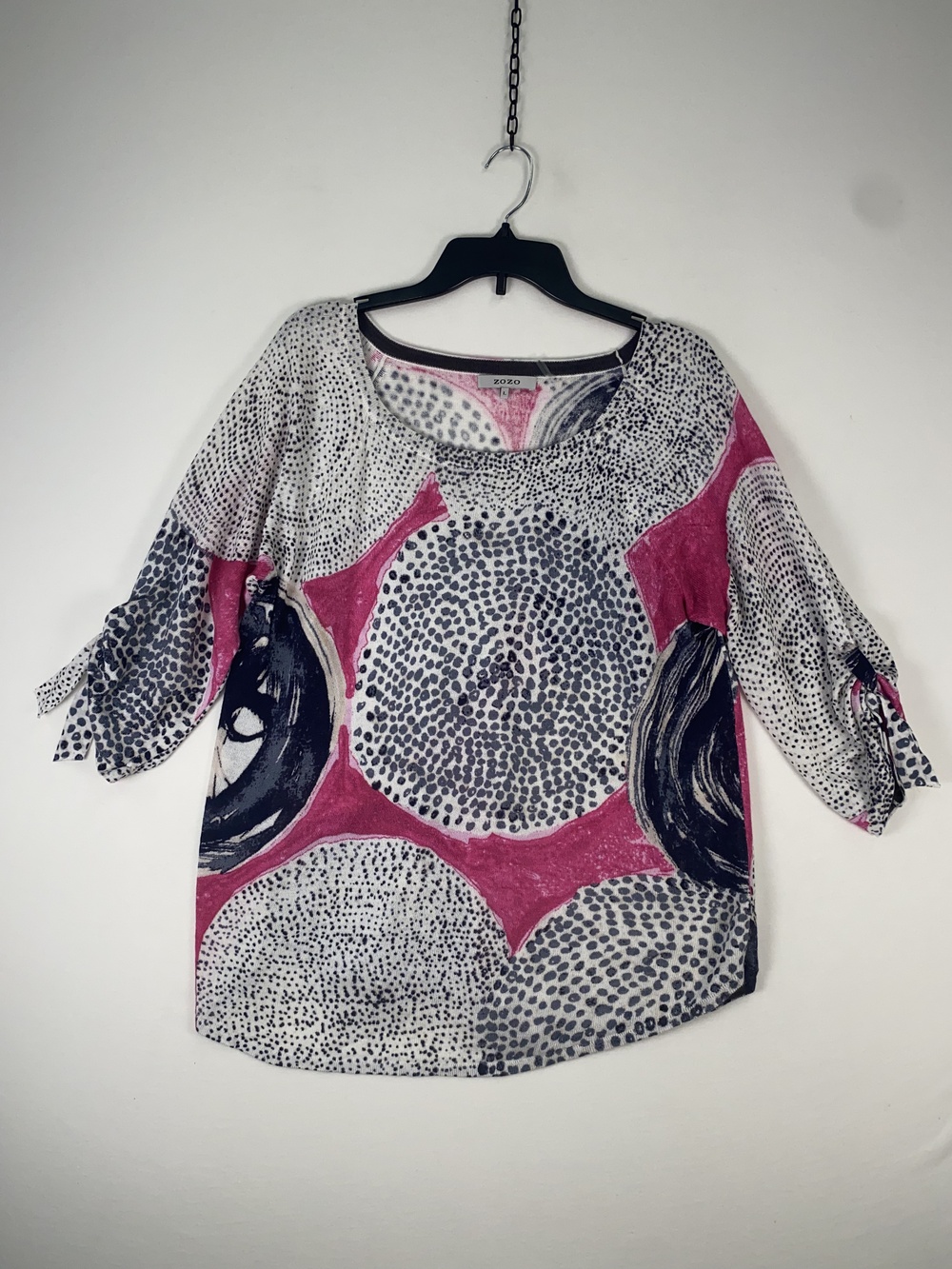 ZOZO Blouse Womens Large Multicolor Geometric 3/4 Sleeve Round Neck Tunic Top